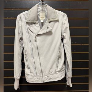 Diesel Moto-Style Light Gray Cotton Jacket Size S –Asymmetric Zip, Ribbed Collar